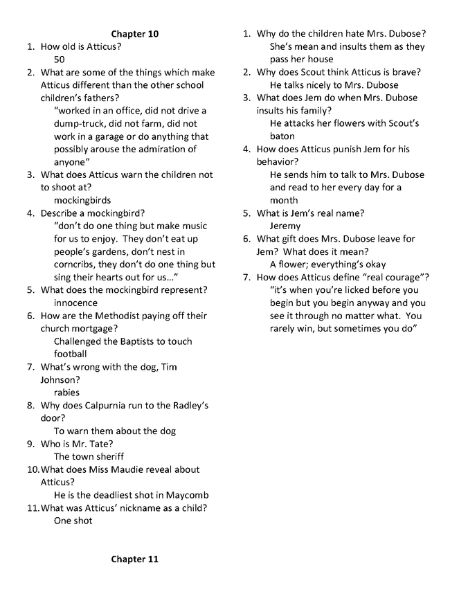 answers to kill a mockingbird study guide questions